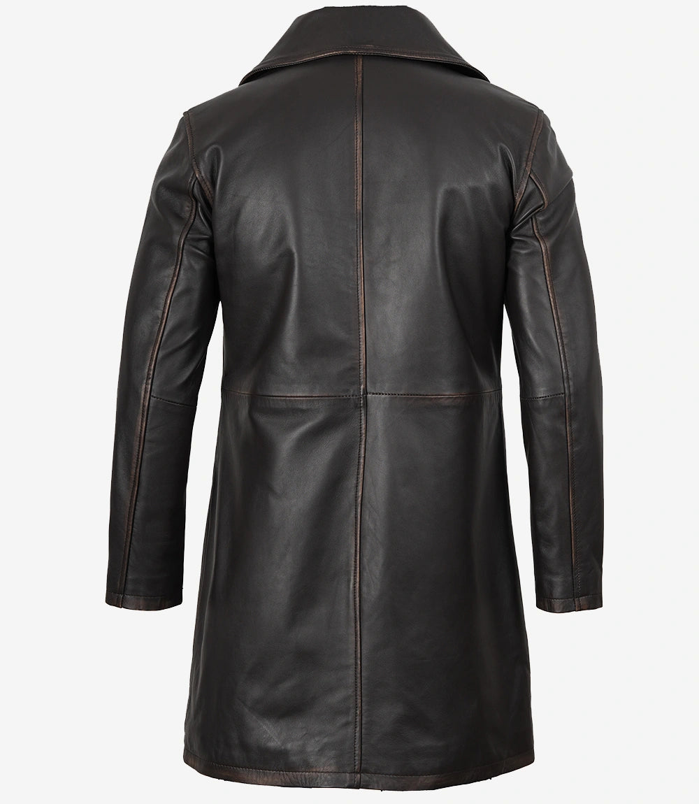 Men's Real Leather 3/4 Length Dark Brown Car Coat