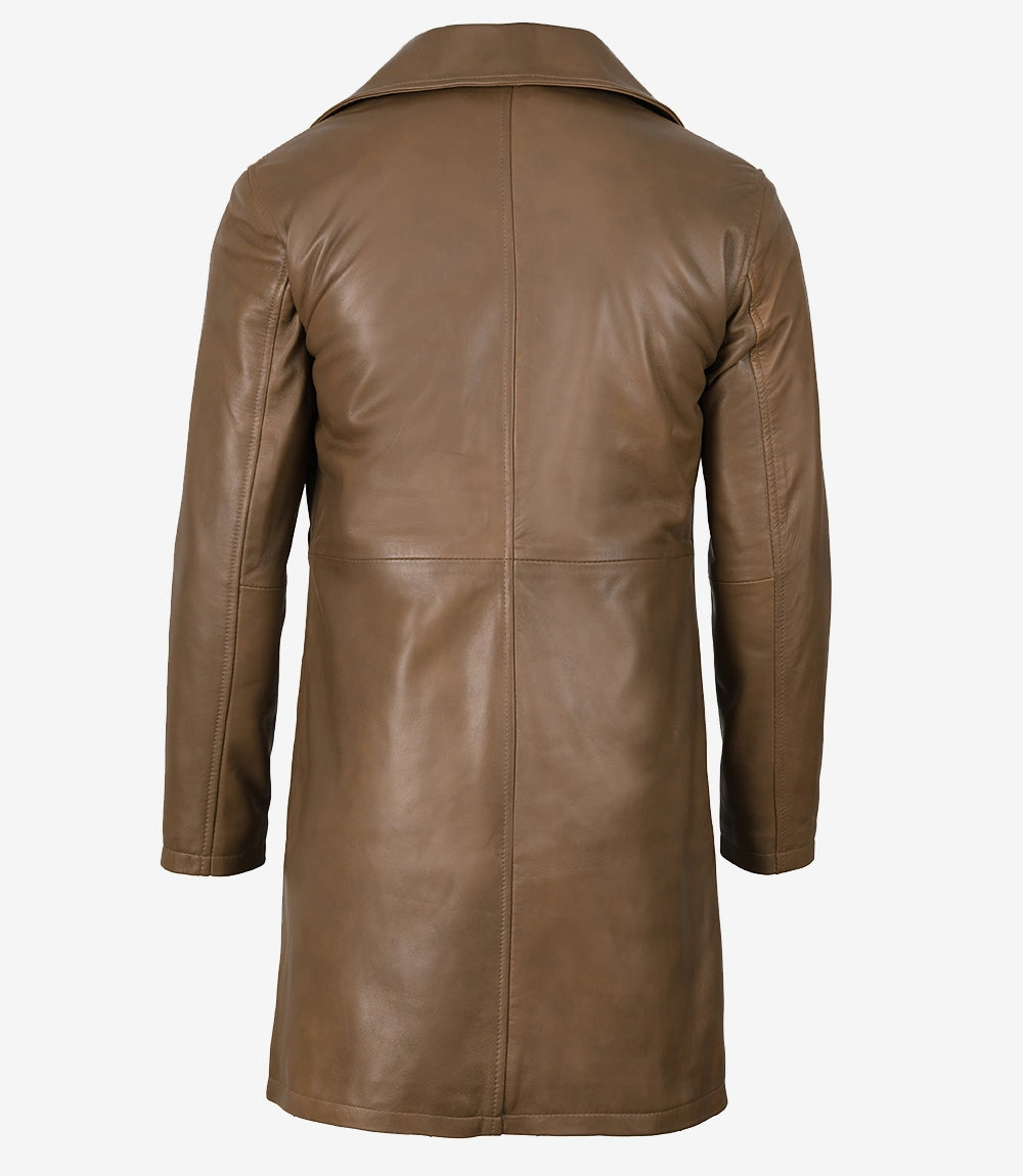 Men's 3/4 Length Brown Leather Car Coat