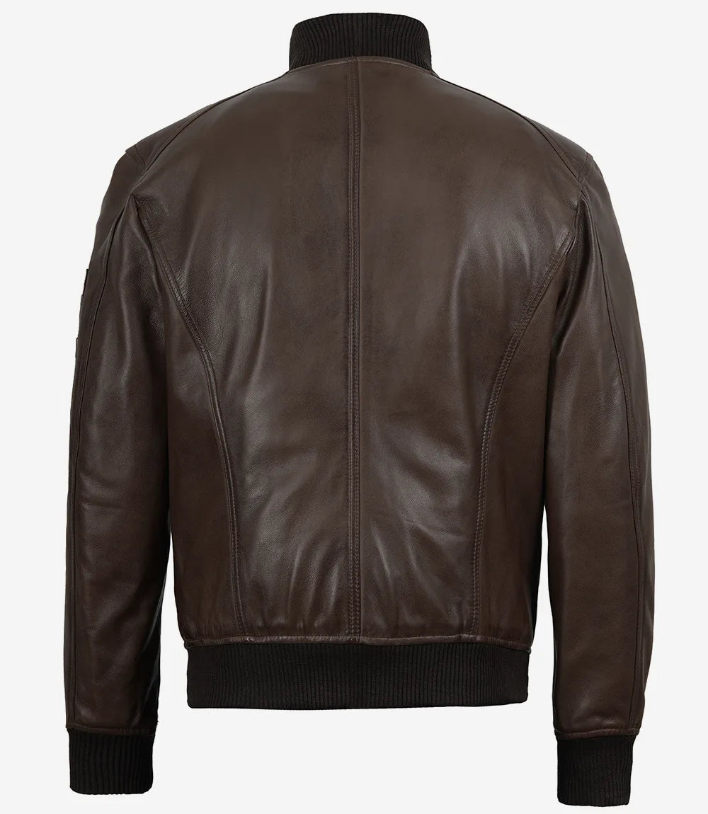 Men's Dark Brown Lambskin Leather Flight Jacket - Bomber Style