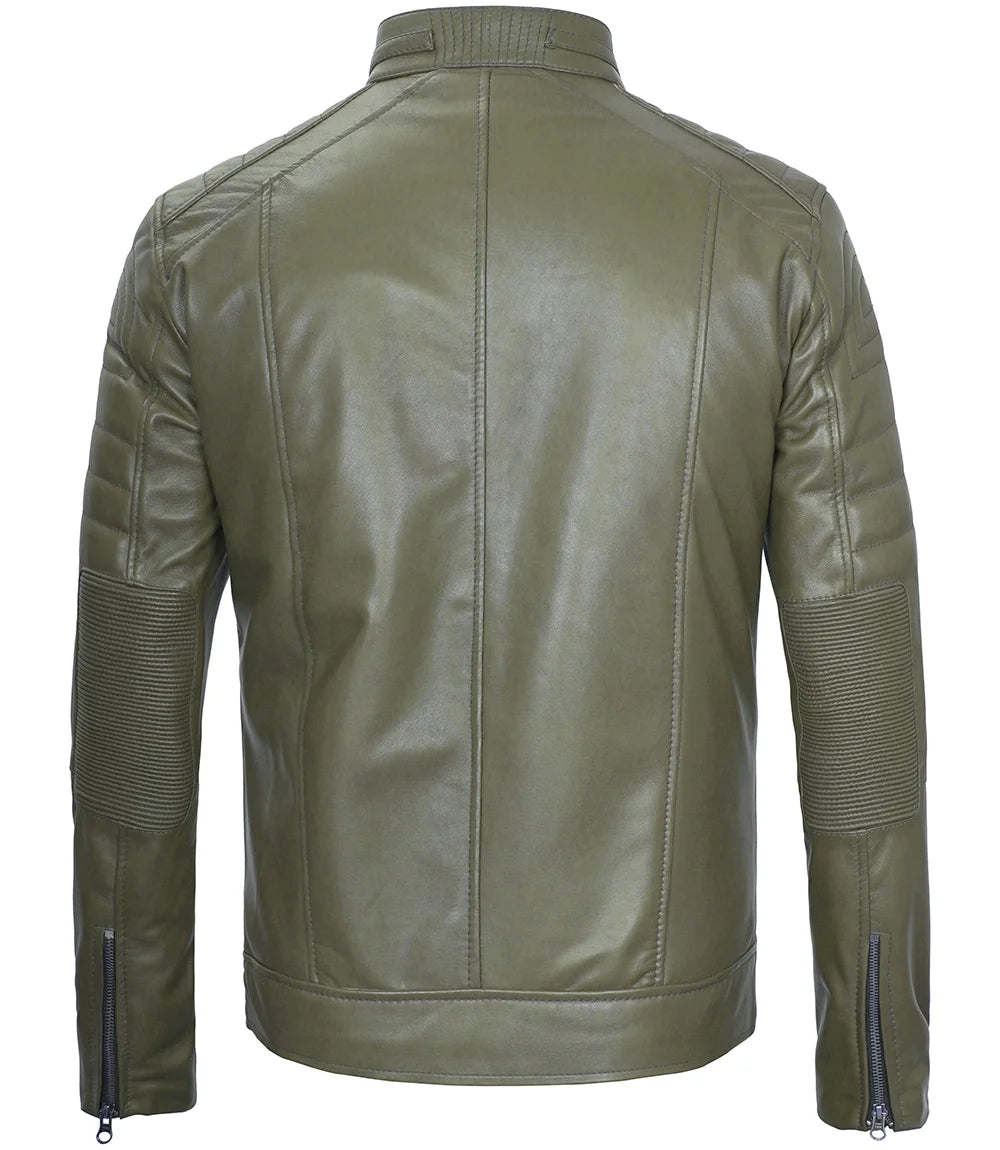 Arya Men Cafe Racer Dark Green Real Leather Jacket