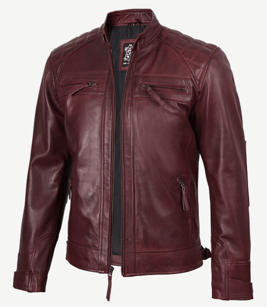 Men's Real Leather Burgundy Biker Fashion Jacket
