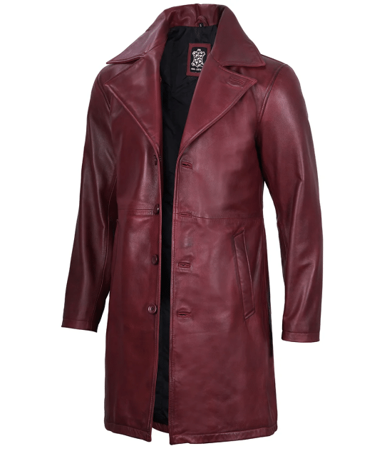 Men's Burgundy 3/4 Real Leather Car Coat