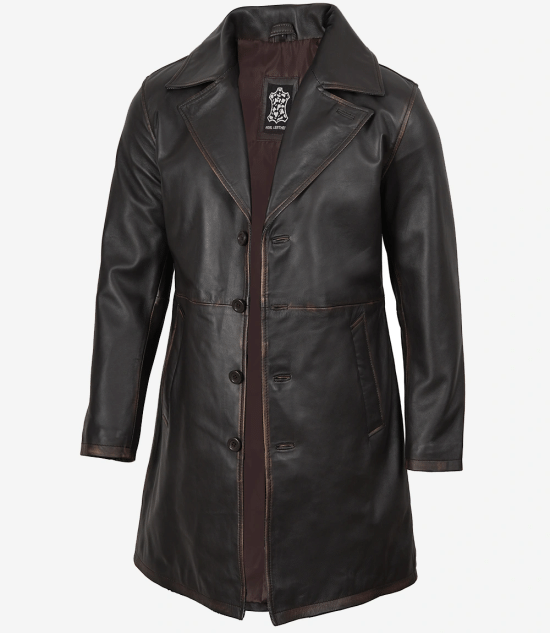 Men's Real Leather 3/4 Length Dark Brown Car Coat