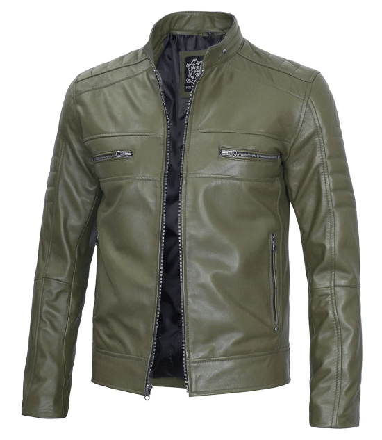 Arya Men Cafe Racer Dark Green Real Leather Jacket