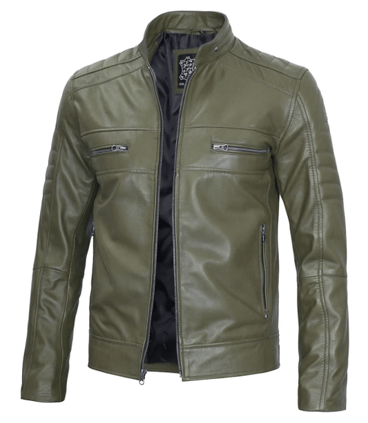 Arya Men Cafe Racer Dark Green Real Leather Jacket