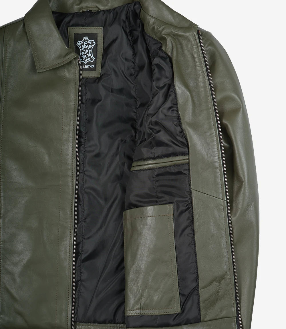 Men's Harrington Olive Green Leather Jacket