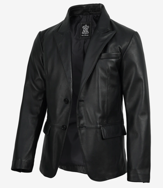 Men's Black Real Lambskin Leather Blazer – Peak Lapel Tailored Fit