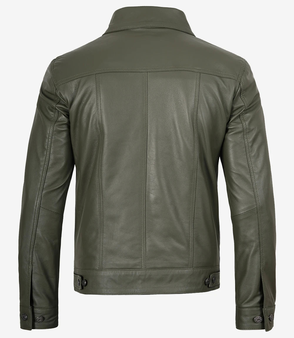 Men's Olive Green Real Trucker Leather Jacket