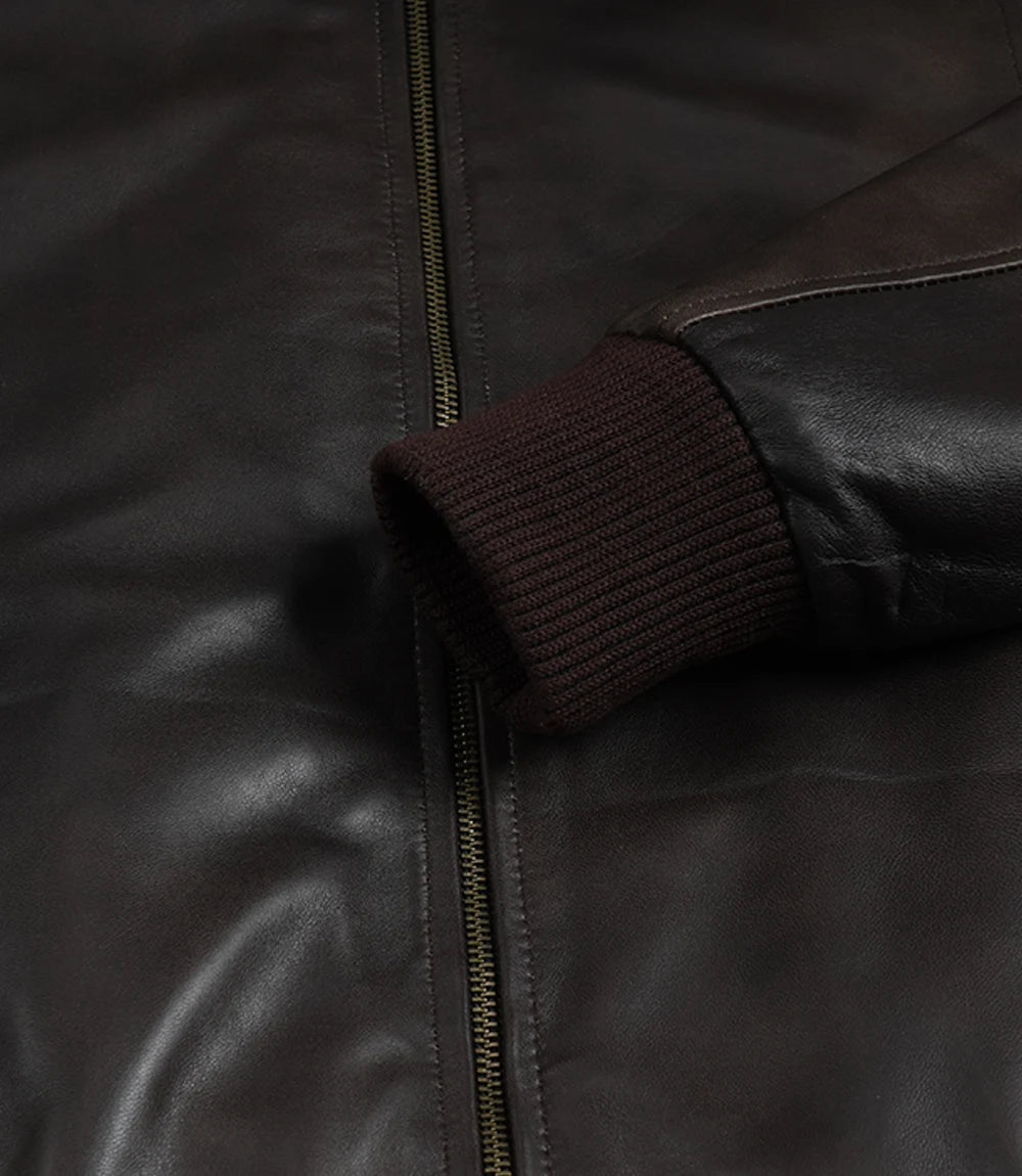 Men's Vintage Brown Bomber Leather Jacket - Harrington Style