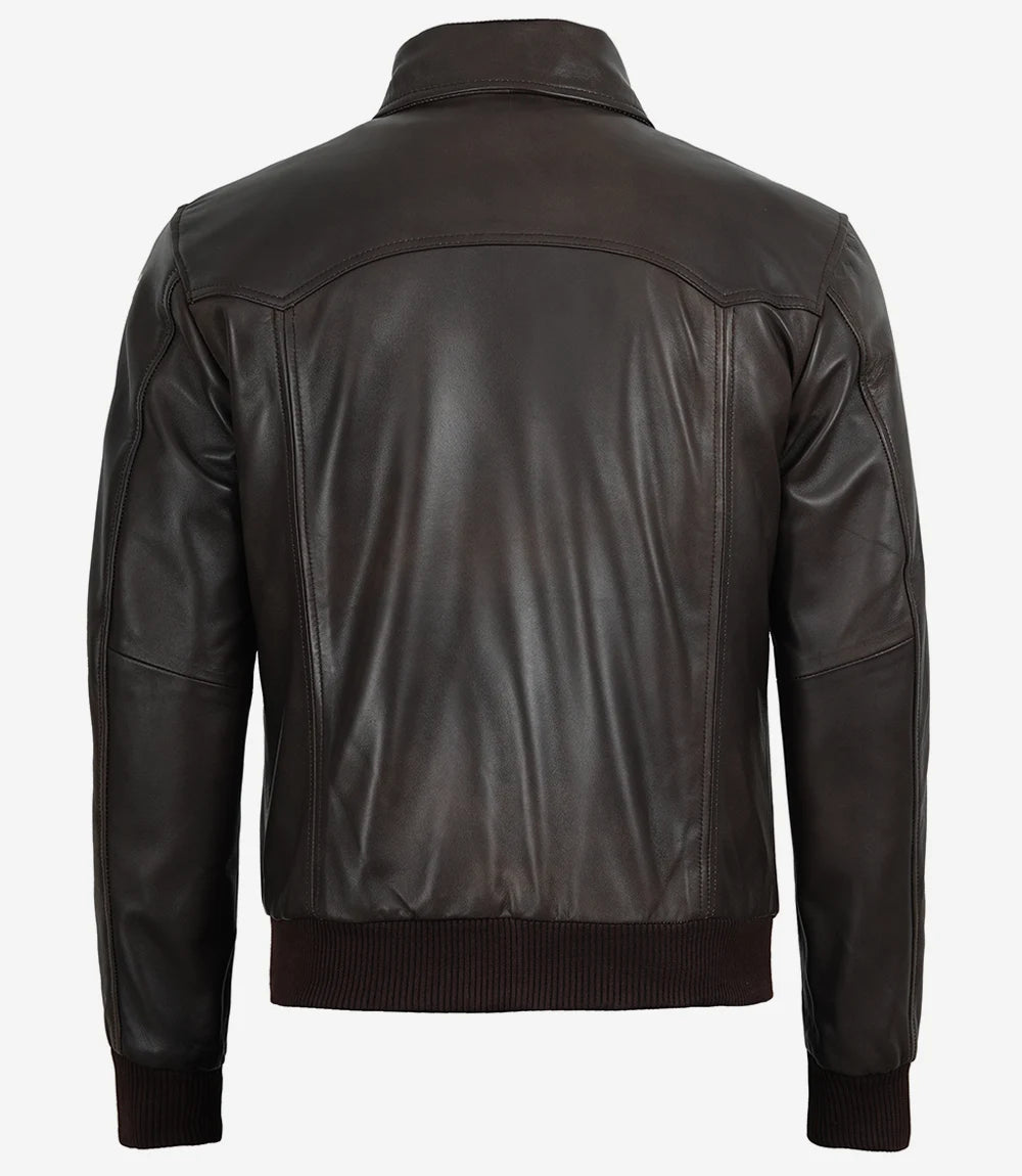 Men's Vintage Brown Bomber Leather Jacket - Harrington Style