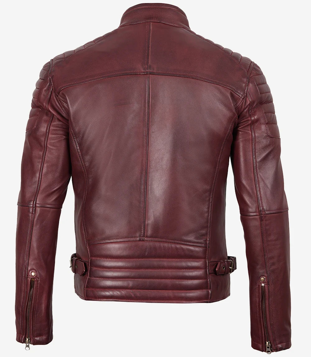 Burgundy Cafe Racer Real Leather Jacket for Men