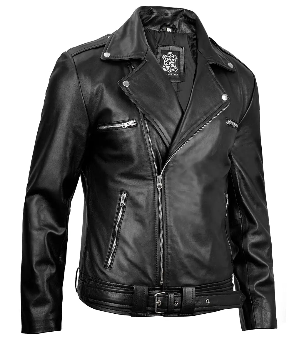 Men's Black Leather Biker Style Jacket