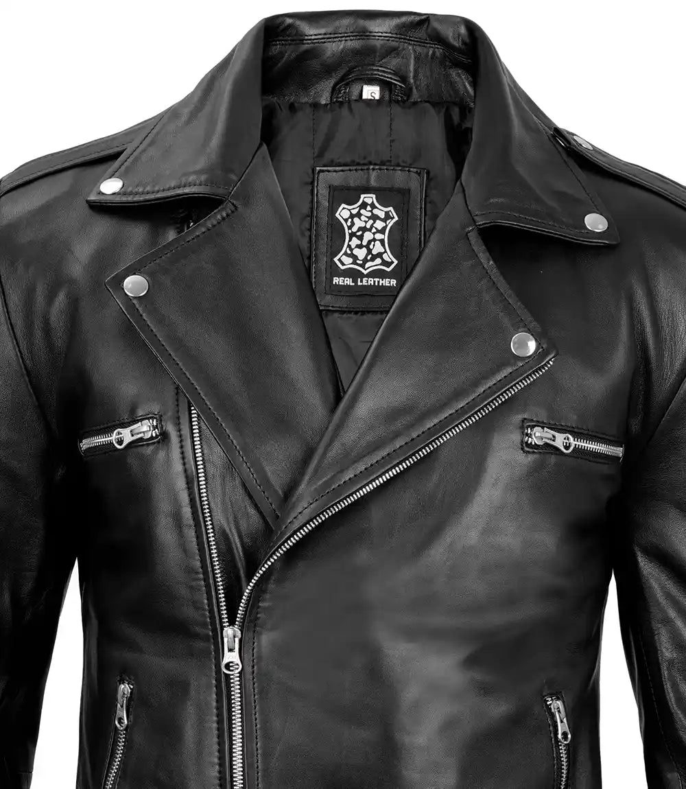 Men's Black Leather Biker Style Jacket