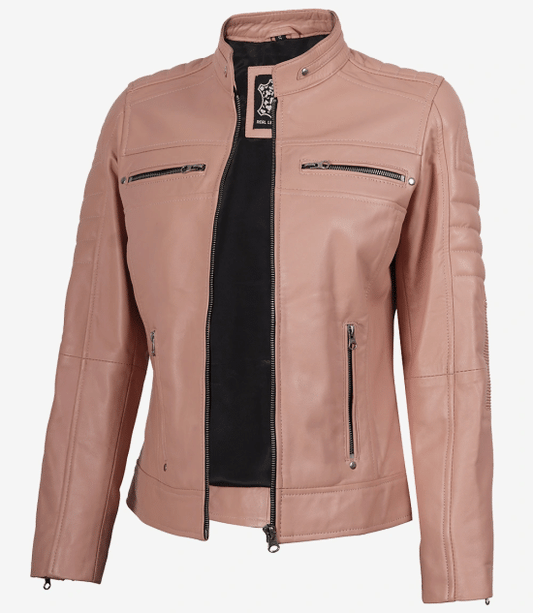 Women's Pink Cafe Racer Real Leather Jacket