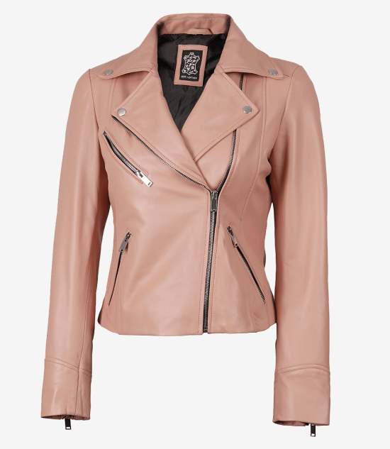 Ninfa Women Biker Real Leather Pink Jacket
