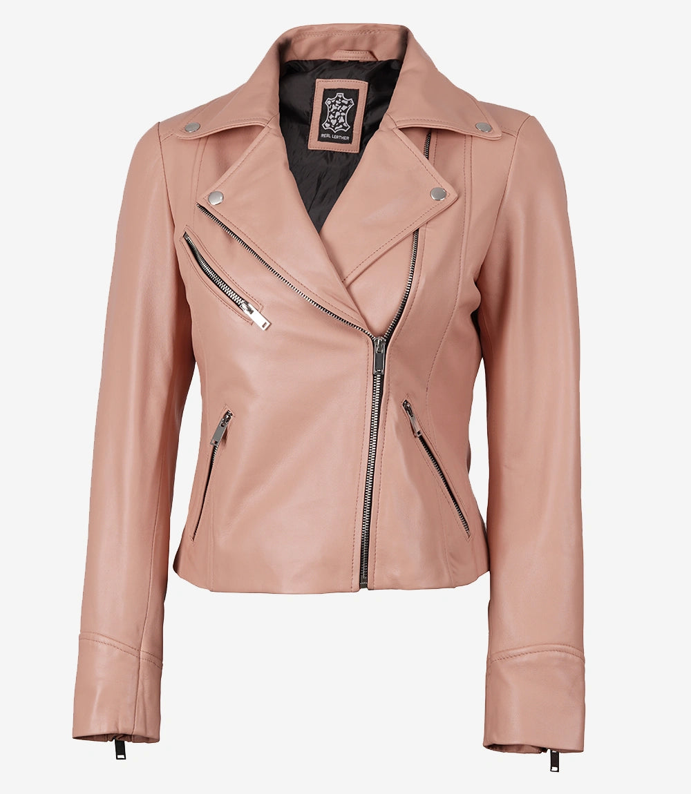 Ninfa Women Biker Real Leather Pink Jacket