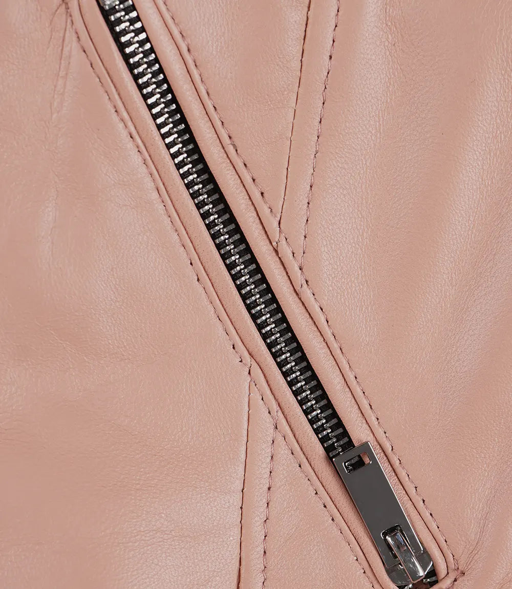 Ninfa Women Biker Real Leather Pink Jacket