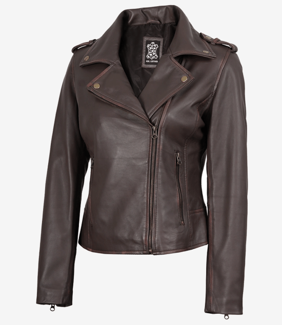 Women's Dark Brown Asymmetrical Leather Biker Jacket