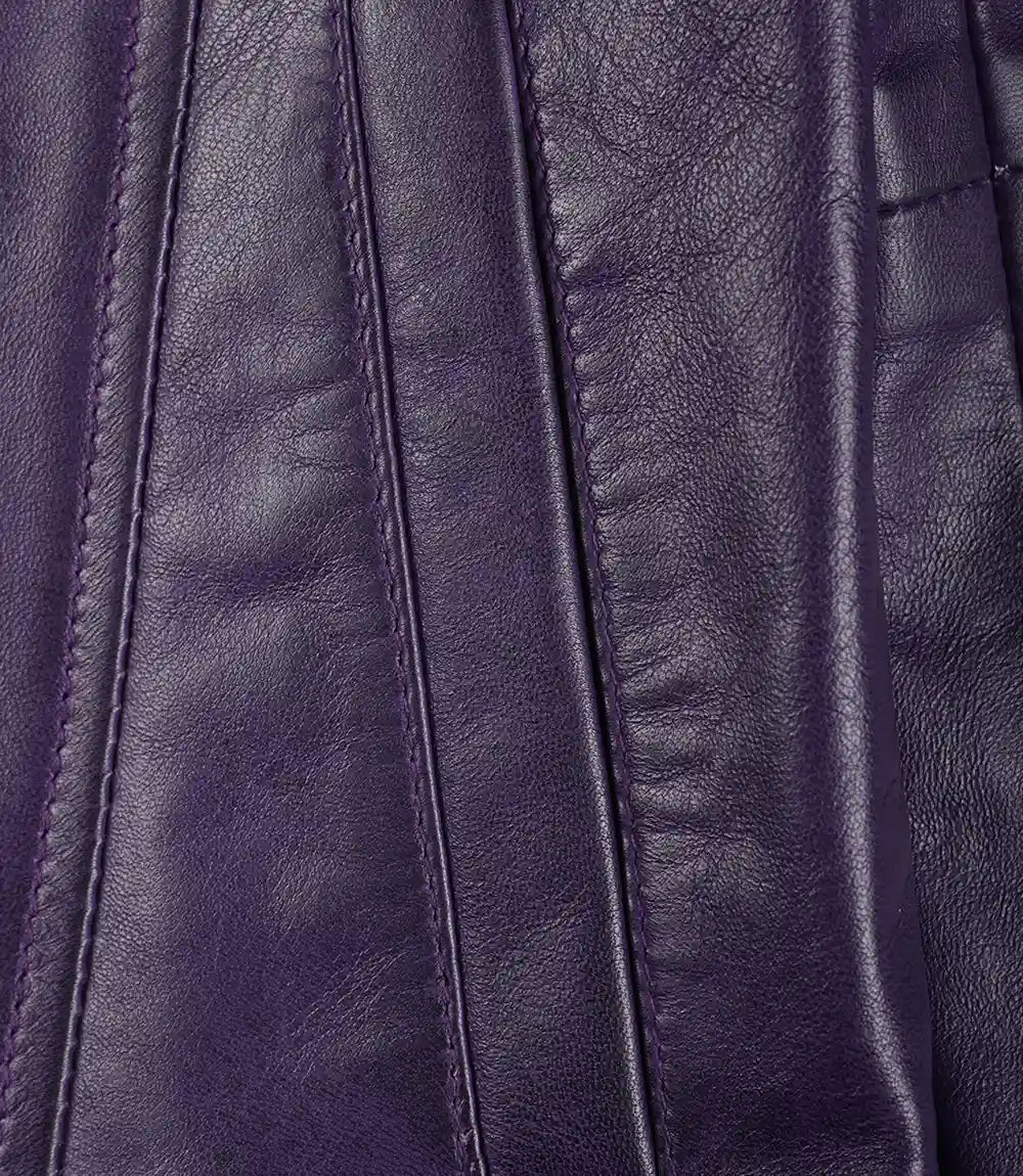 Women Leather Purple 3/4 Length Car Coat
