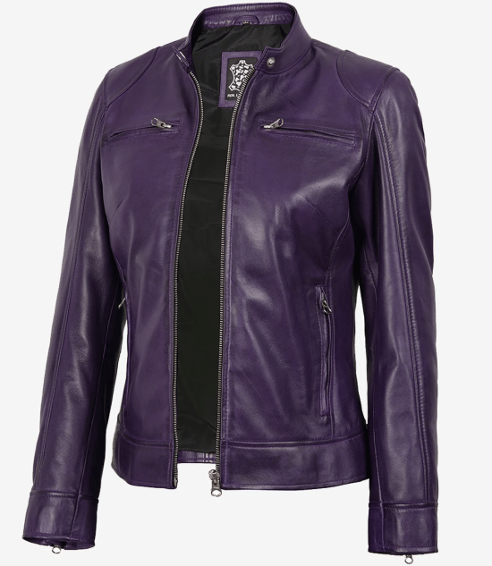 Women's Purple Leather Biker Jacket