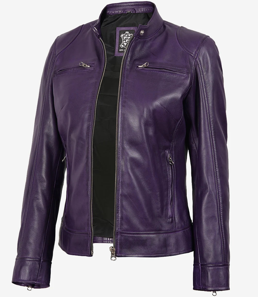Women's Purple Leather Biker Jacket