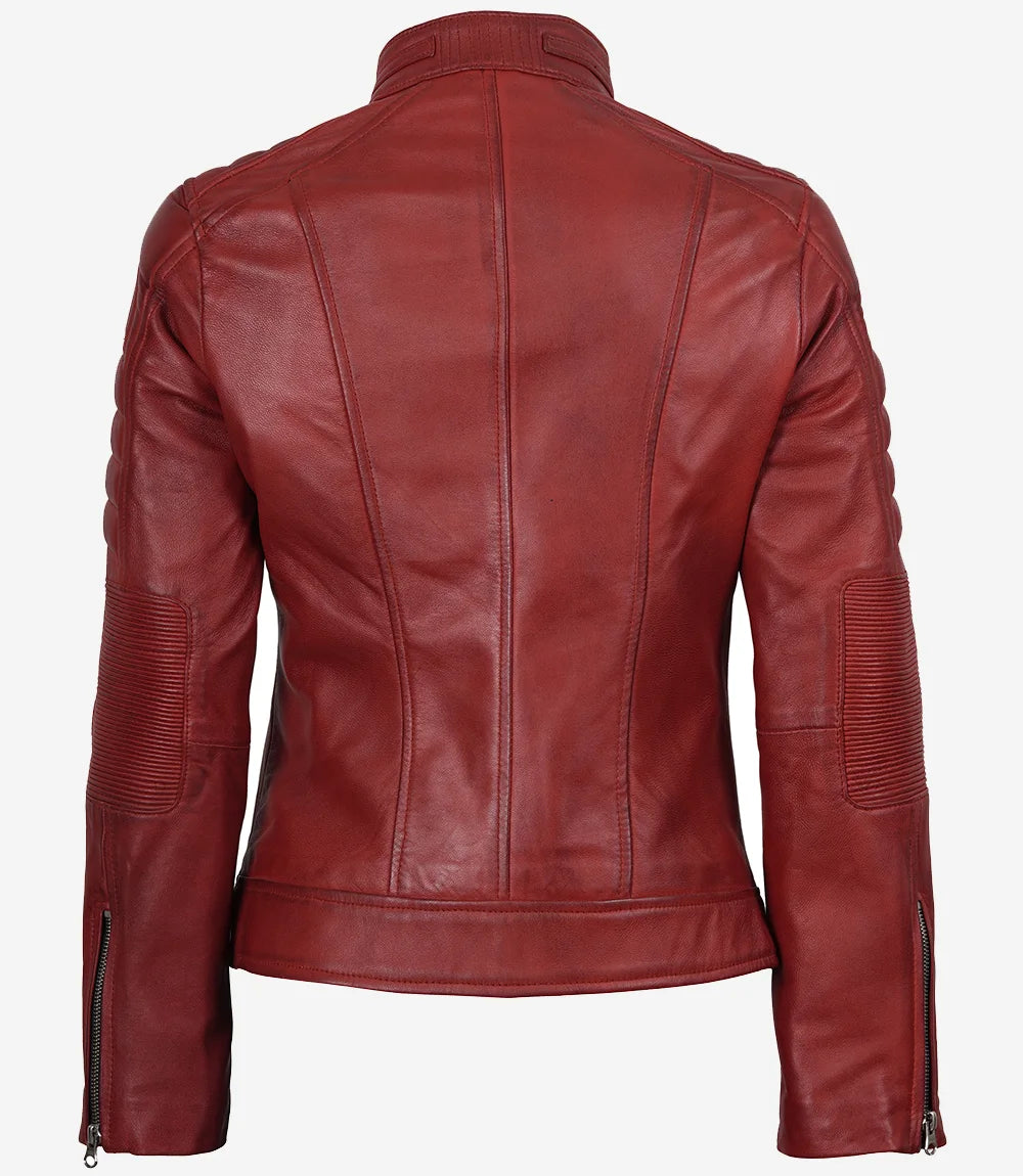 Cafe Racer Red Leather Jacket Women