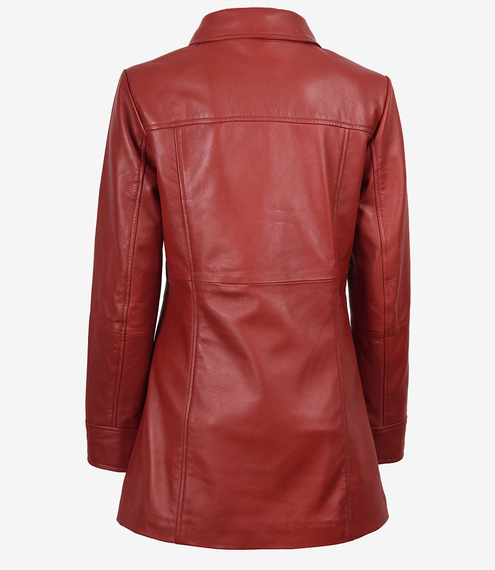 Women's Red Real Leather Car Coat