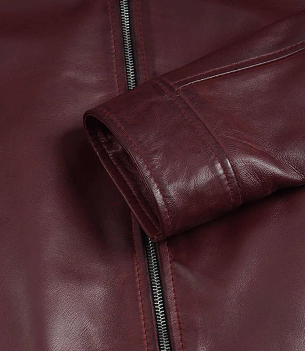 Women's Burgundy Wax Harrington Leather Jacket