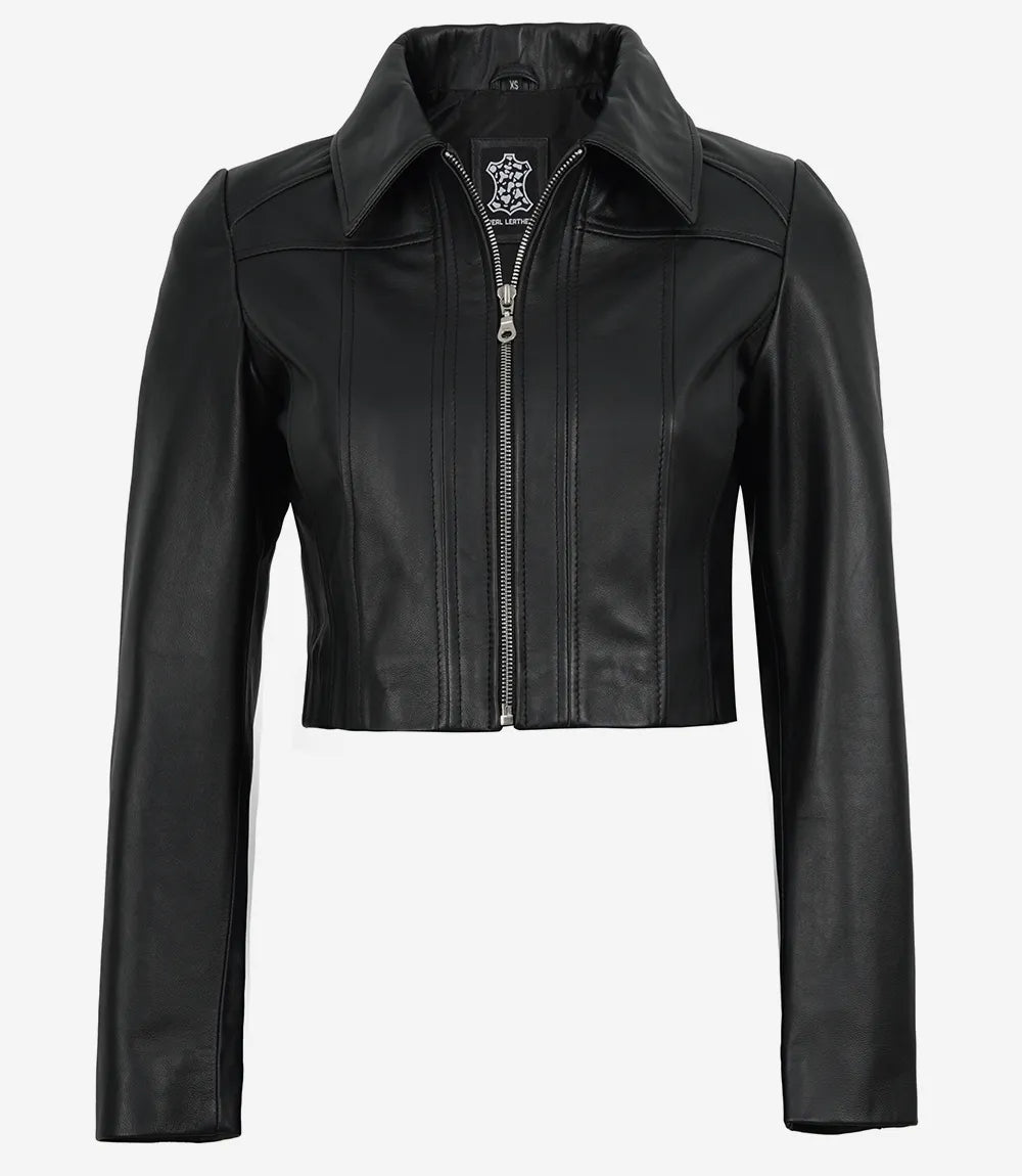 Women's Black Cropped Leather Jacket