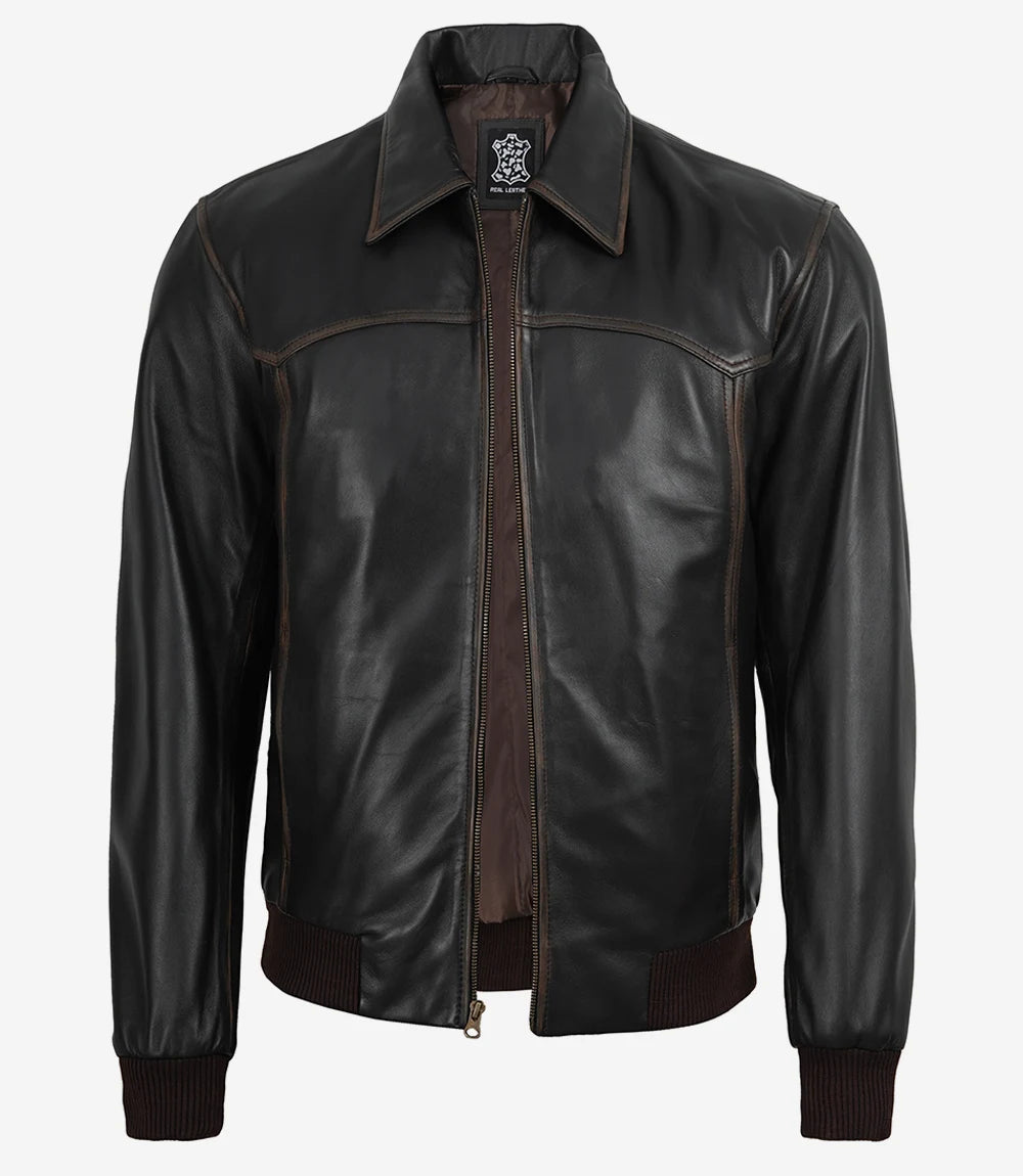 Men's Dark Brown Bomber Lambskin Leather Jacket