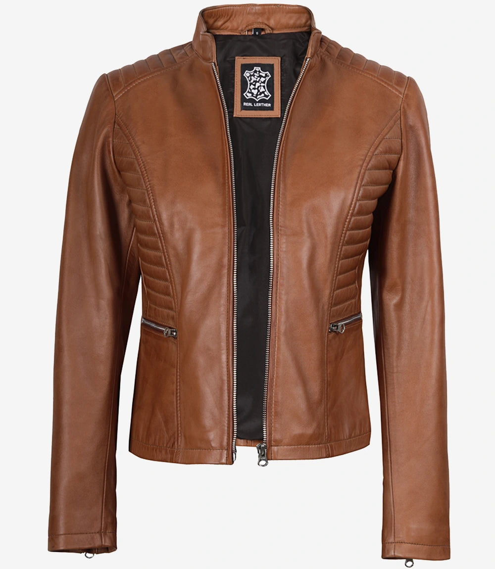 Women's Tan Wax Lambskin Leather Jacket