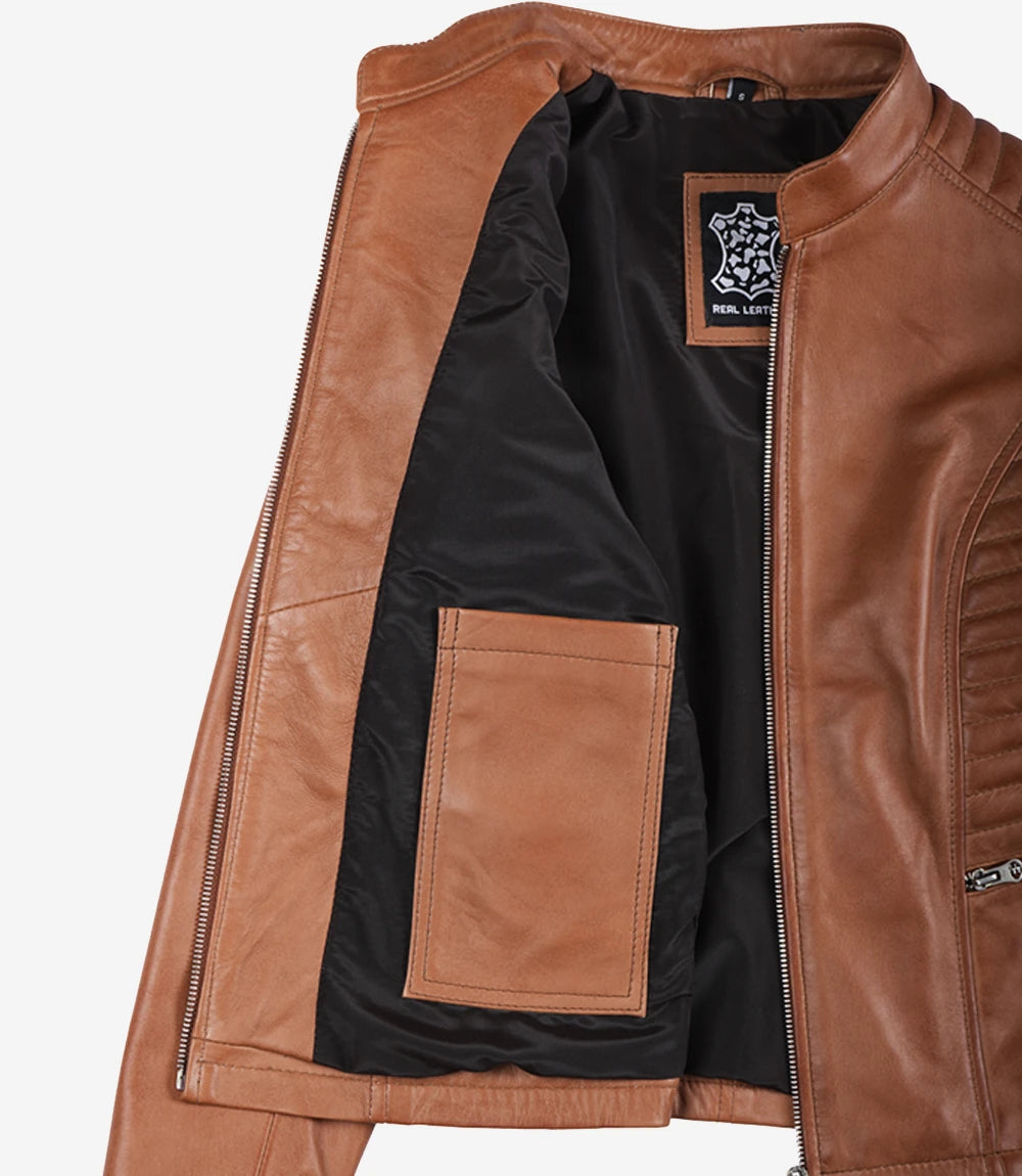 Women's Tan Wax Lambskin Leather Jacket
