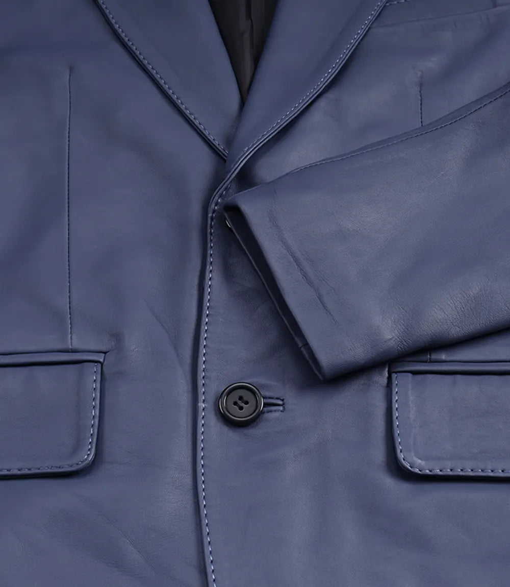 Men's Real Lambskin Blue Two Button Leather Blazer