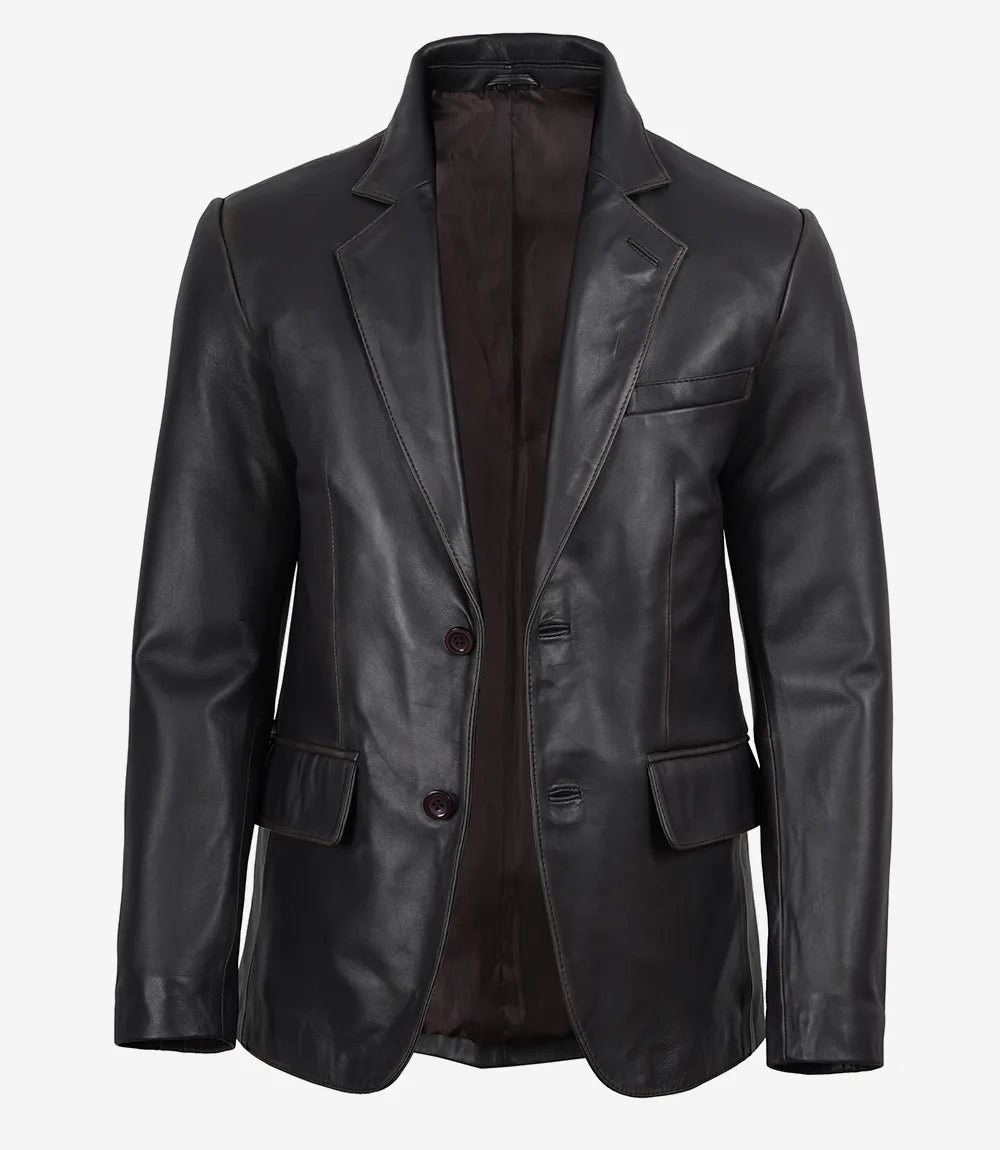 Men's Vintage Dark Brown Rub-Off Real Leather Blazer
