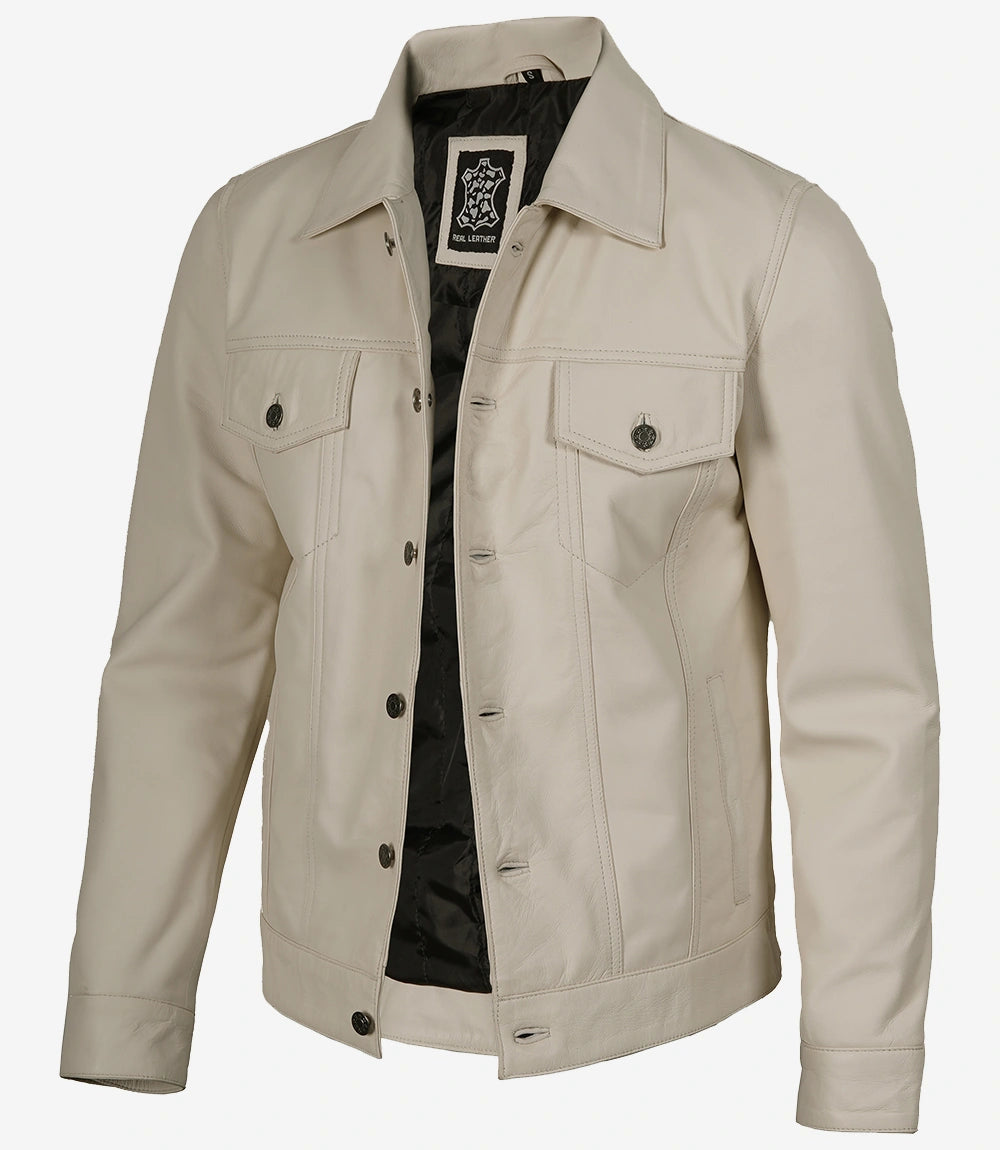 Arya Men's Off White Real Leather Jacket
