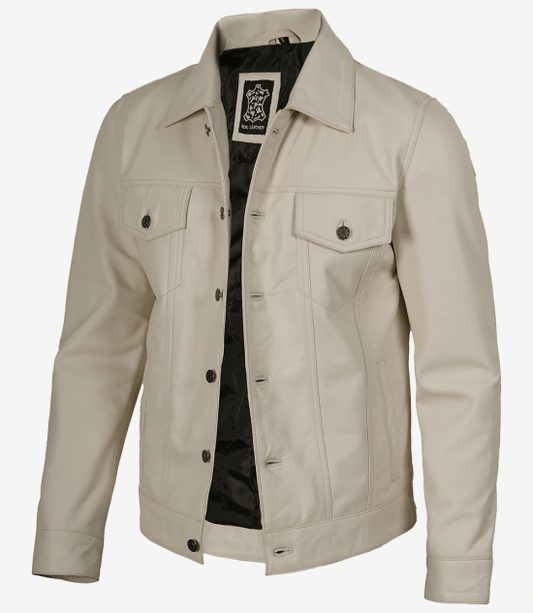 Arya Men's Off White Real Leather Jacket