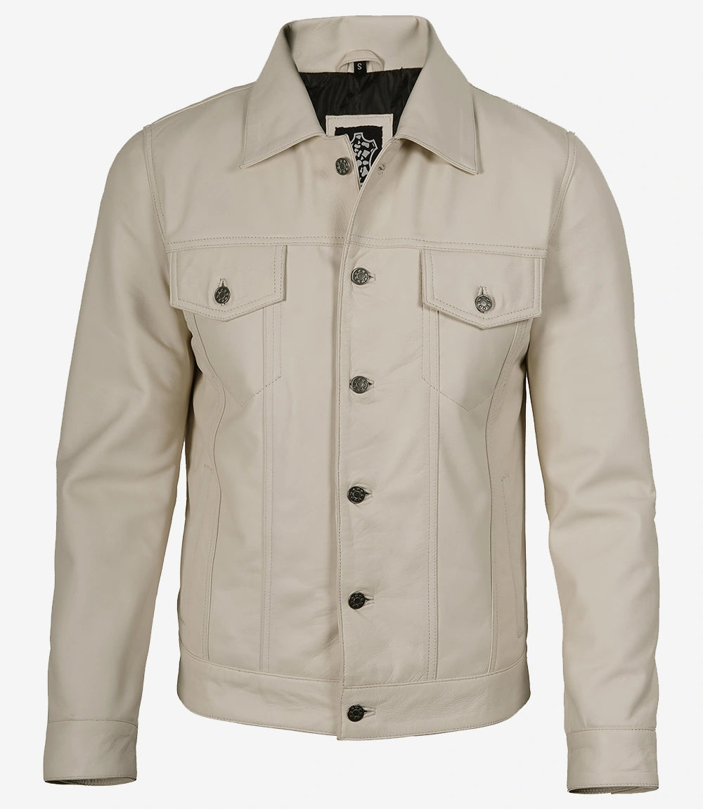 Arya Men's Off White Real Leather Jacket