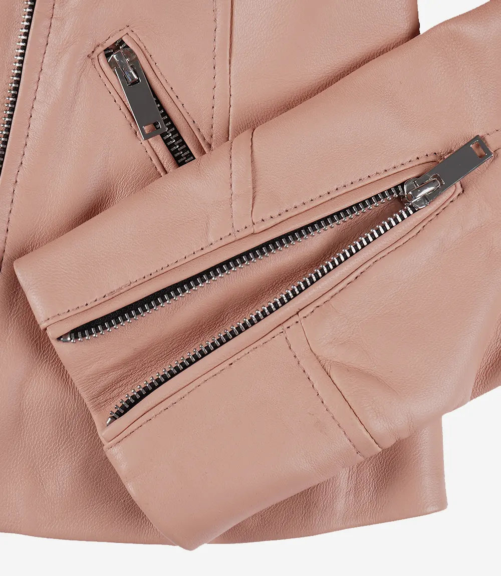 Ninfa Women Biker Real Leather Pink Jacket