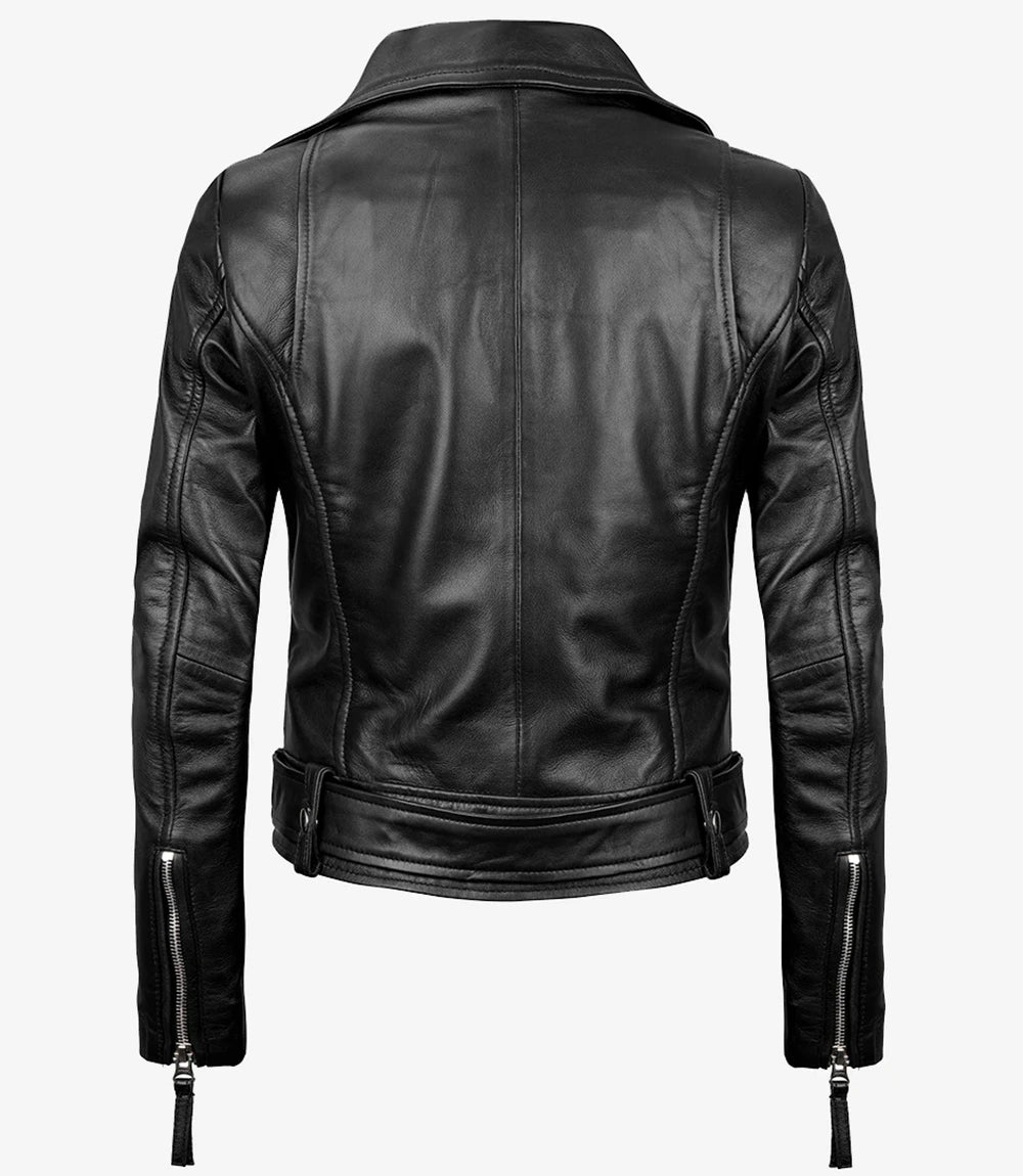 Women's Black Asymmetrical Real Leather Biker Jacket