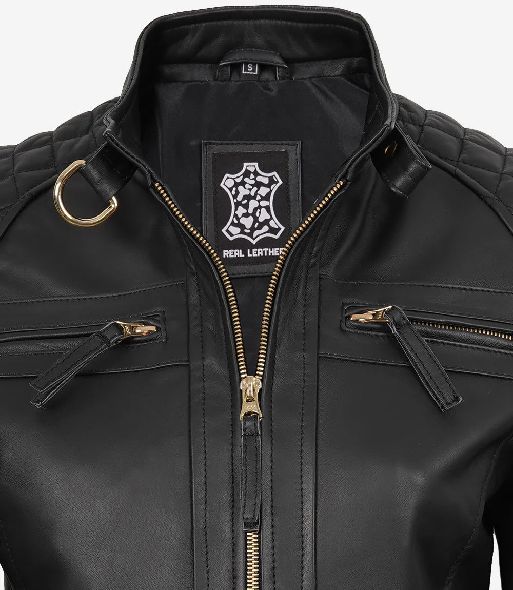 Women's Black Quilted Biker Leather Jacket