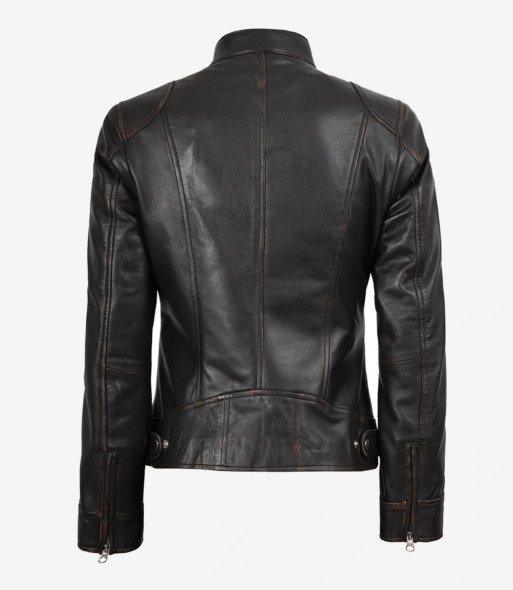 Women's Rub Off Dark Brown Vintage Leather Jacket
