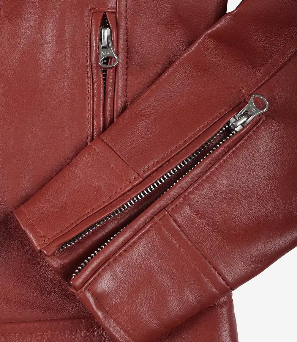 Women's Cafe Racer Red Leather Jacket