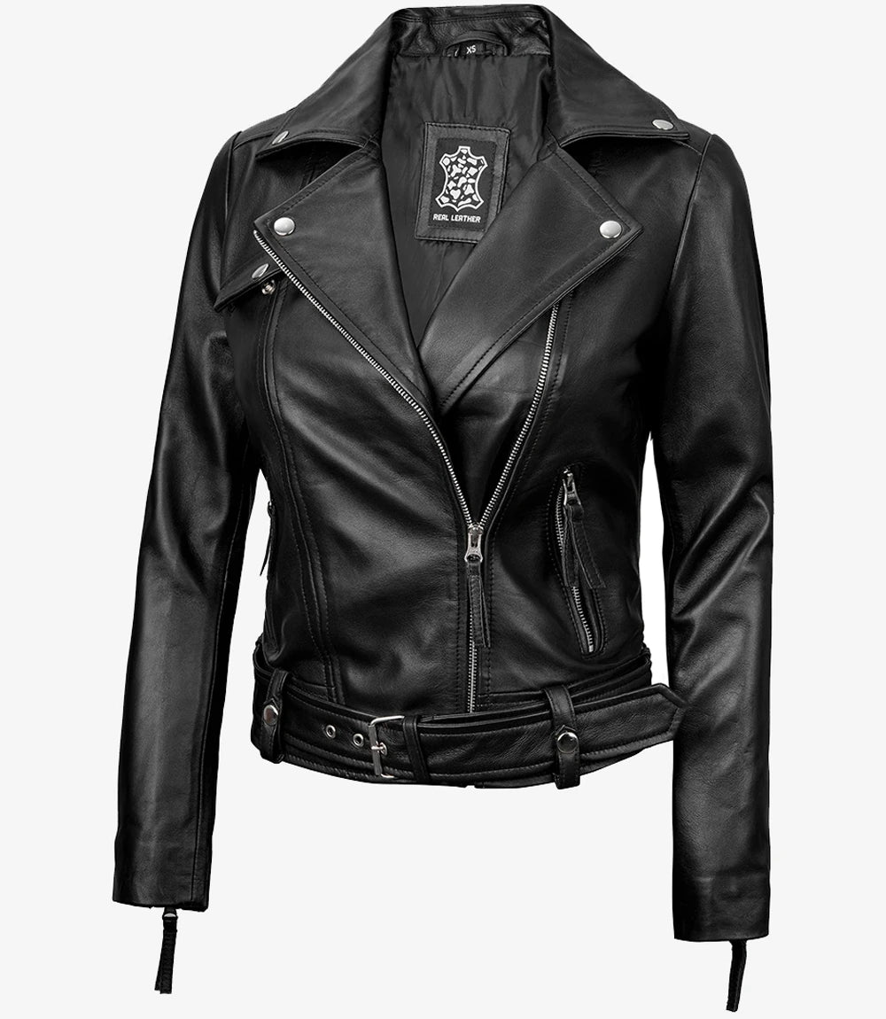 Women's Black Asymmetrical Real Leather Biker Jacket