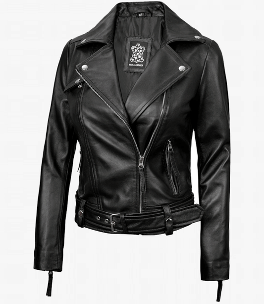 Women's Black Asymmetrical Real Leather Biker Jacket
