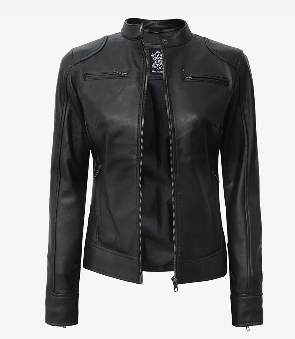 Women's Black Lambskin Leather Biker Jacket