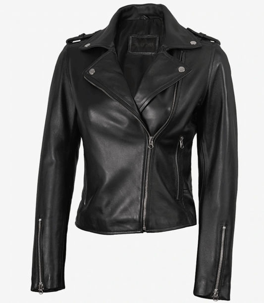 Biker Style Women's Black Leather Jacket