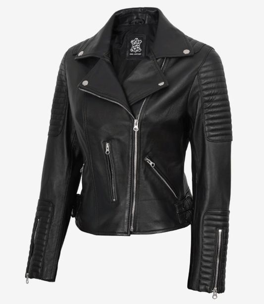 Bari Black Women's Real Leather Biker Jacket