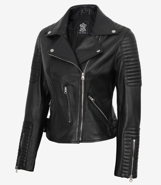 Bari Black Women's Real Leather Biker Jacket