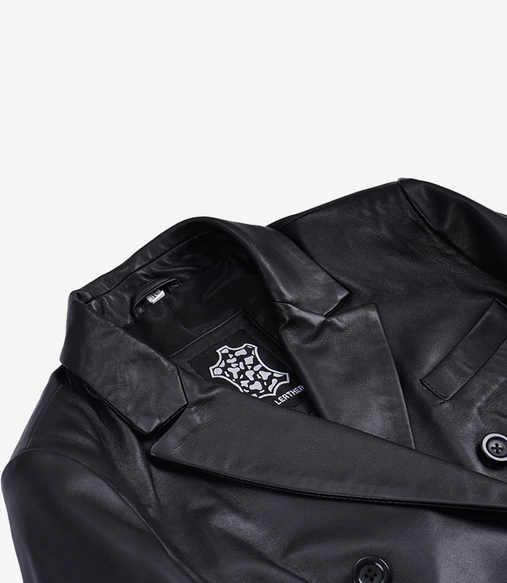 Women's Black Cropped Double Breasted Lambskin Leather Jacket