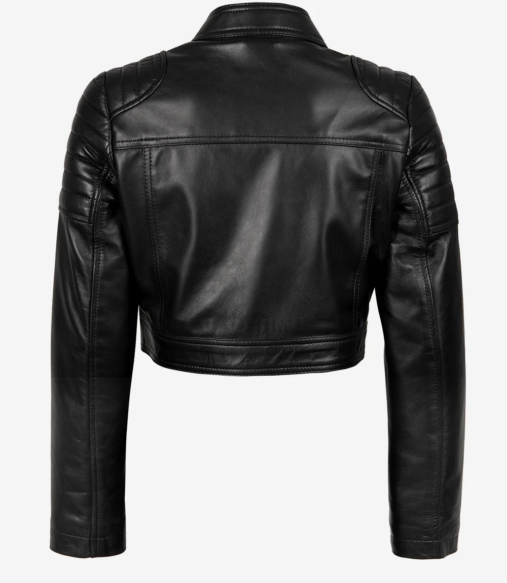 Black Cropped Leather Jacket Womens